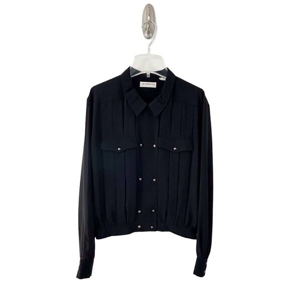 Liz Claiborne Vintage 80s Women’s Black Sheer Double Breasted Blouse Size 10 - Picture 1 of 11